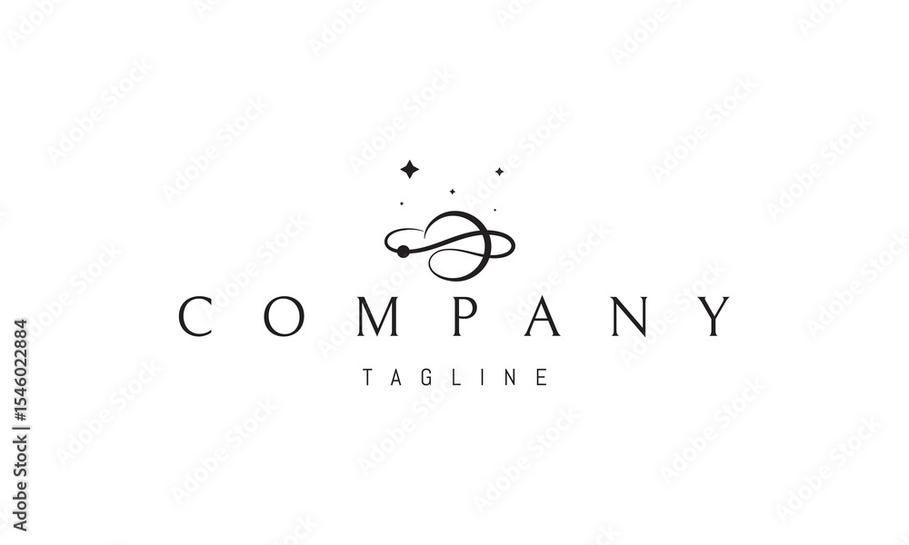 Fototapeta premium Vector logo with an abstract image of a planet with a single line orbit.