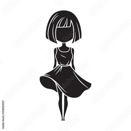 Wee petite woman displaying a small and endearing stature - petite woman silhouette - petite woman Vector - Silhouette of petite woman
