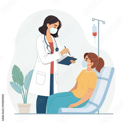 Caring Consultation: A doctor in a medical facility attentively consults with a patient, creating a reassuring environment of care and medical expertise.