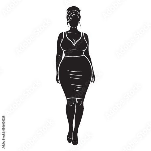 Striking plus size woman leaving a memorable and remarkable visual impact - plus size woman silhouette - plus size woman Vector - Silhouette of plus size woman
