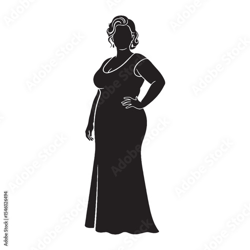 Elegant plus size woman displaying refined grace and dignified poise - plus size woman silhouette - plus size woman Vector - Silhouette of plus size woman
