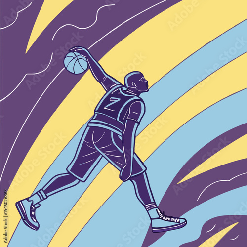 Dynamic vector silhouette of an athlete playing baseball