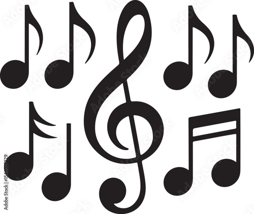 Musical Notes and Symbols Arranged in a Decorative Composition Highlighting the Universal Language and Artistic Expression of Music