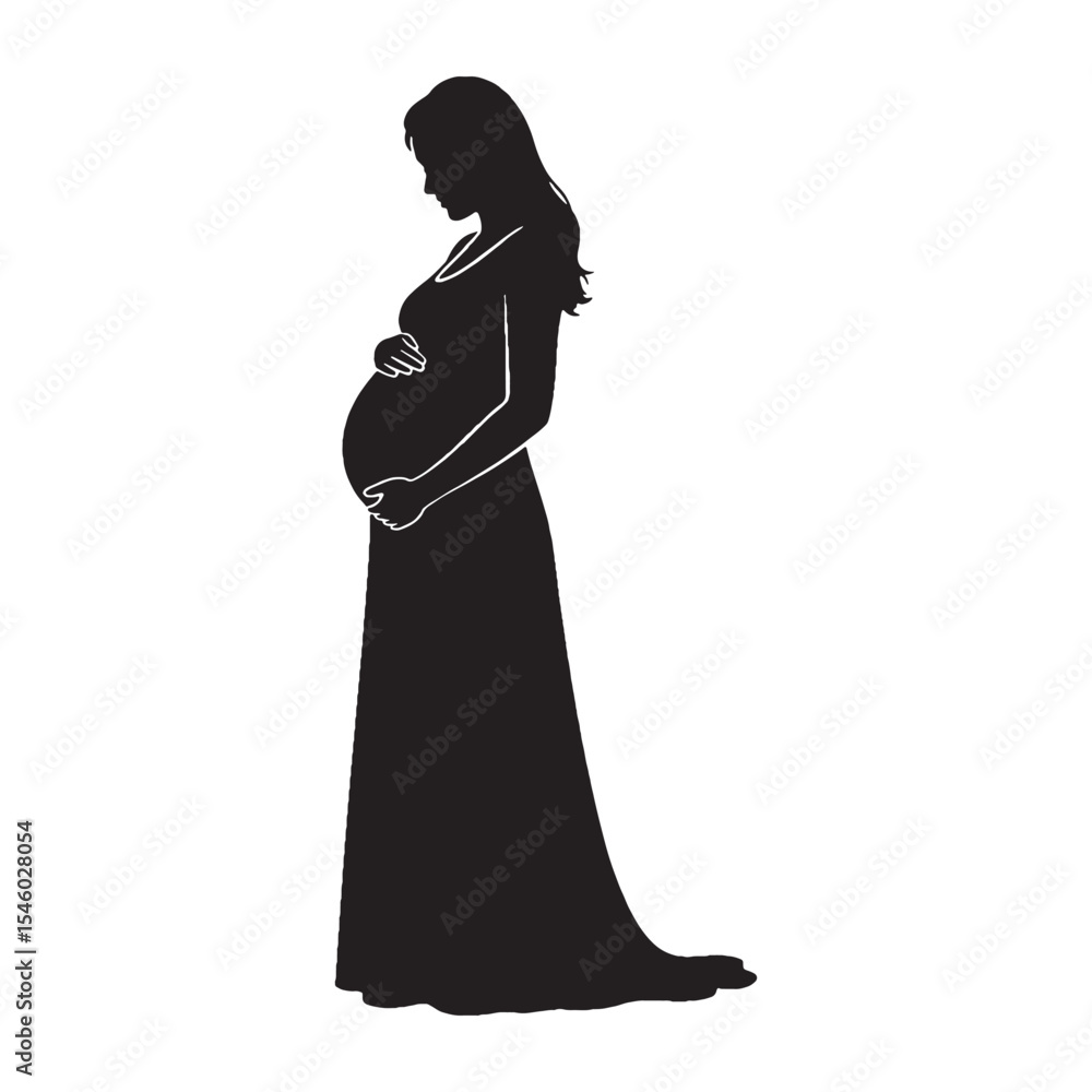 Fototapeta premium Tender pregnant lady showing gentle care and affection - pregnant lady silhouette - pregnant lady Vector - Silhouette of pregnant lady 