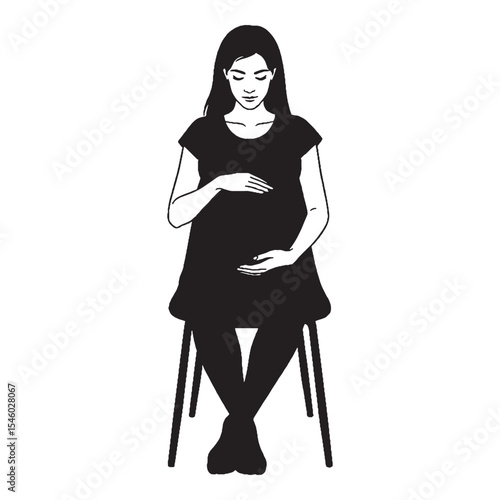 Waiting pregnant woman patiently preparing for a new life - pregnant woman silhouette - pregnant woman Vector - Silhouette of pregnant woman
