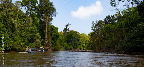 Foto Tourists traveling on a motorboat exploring the tortuguero national park canals