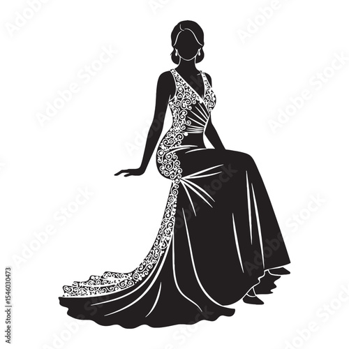 Resting lady sitting taking a break in a relaxed manner - lady sitting silhouette - lady sitting Vector - Silhouette of lady sitting
