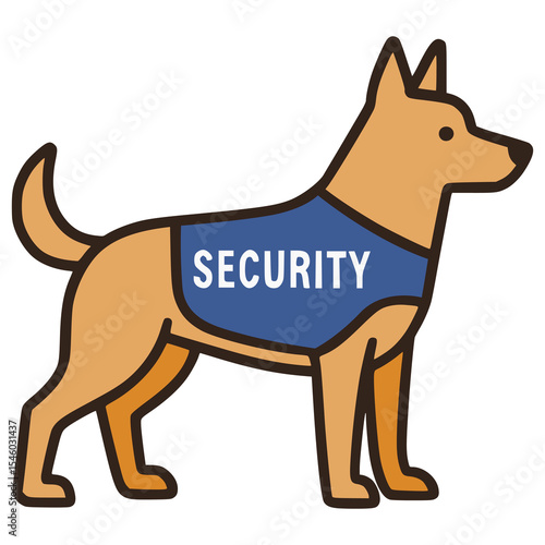 trained dog security service flat color vector illustration template design