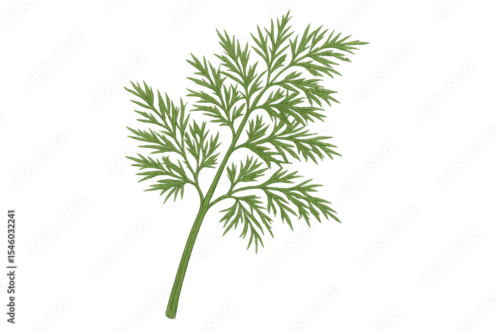 Fototapeta premium Sprig of fresh dill on transparent background, showcasing its delicate leaves and stem, ideal for culinary or food-related designs
