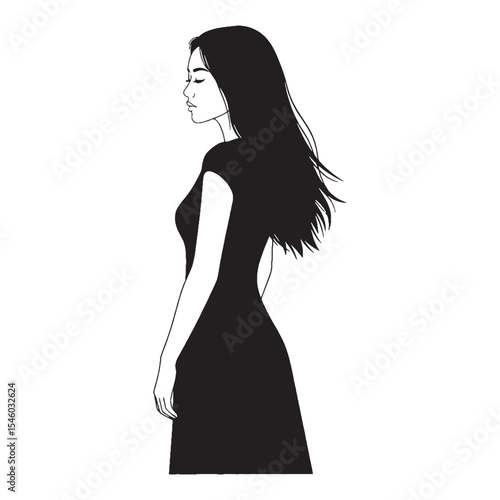 Elegant slim-body woman displaying a dignified and pleasing shape - slim-body woman silhouette - slim-body woman Vector - Silhouette of slim-body woman
