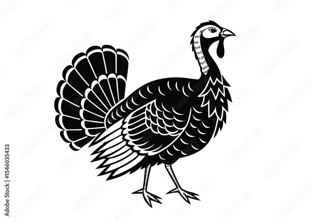 Fototapeta premium Thanksgiving With Turkey Cock Illustration Vector Art black icon vector 