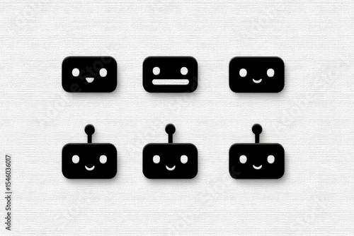 Creative black smiley faces depicted in an abstract arrangement on textured white background showcasing playful expressions and evoking a sense of digital communication and interaction with