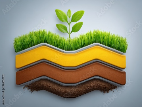 Colorful abstract layers of soil grass and plant growth symbolizing environmental sustainability and soil health representing ecology conservation and environmental awareness in a modern