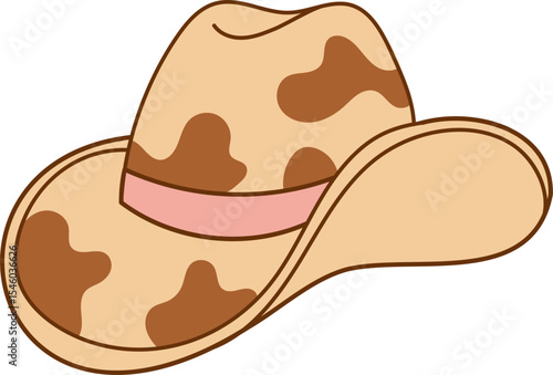 Cow print cowgirl hat with pink ribbon cartoon icon