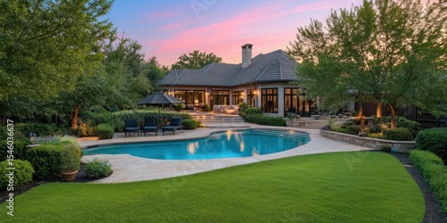 A pool with a patio and a patio area