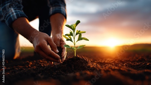 Wallpaper Mural A farmer gently planting a young sapling into rich soil during sunset, symbolizing hope, renewal, and the importance of nurturing our environment for future generations. Torontodigital.ca