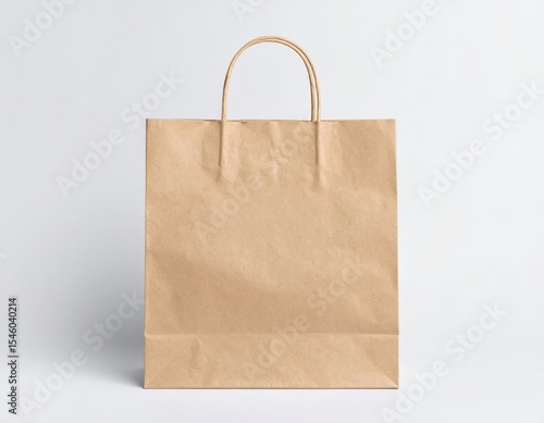 Simple brown paper bag with handles on a white background studio shot