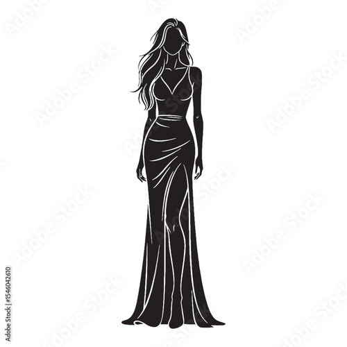 Striking tall lady showcasing a commanding and dignified posture - tall lady silhouette - tall lady Vector - Silhouette of tall lady
