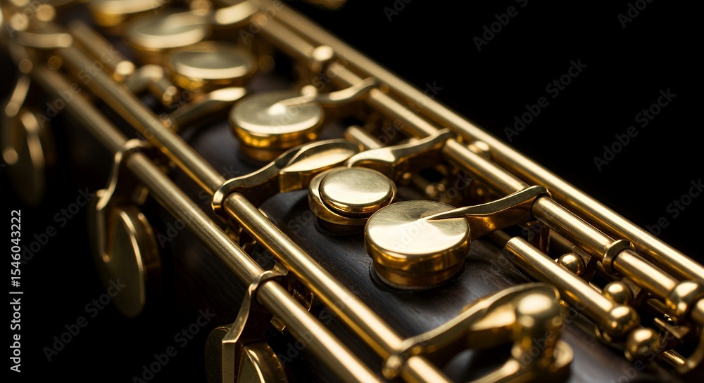 Fototapeta premium Close-up of a Dark Wood Oboe's Golden Keywork, Exquisite Detail