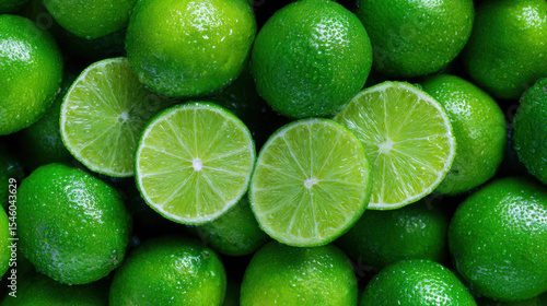 top view fresh limes background, citrus wallpaper.