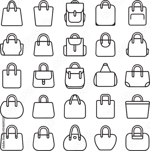 Collection of Handbag and Backpack Line Icons Versatile Vector Graphics for Design Projects