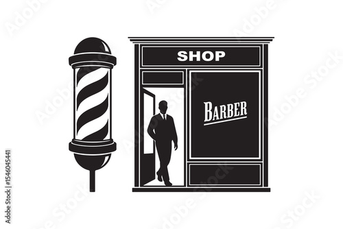 Barber Shop Silhouette Illustration Barber Shop Pole Entrance