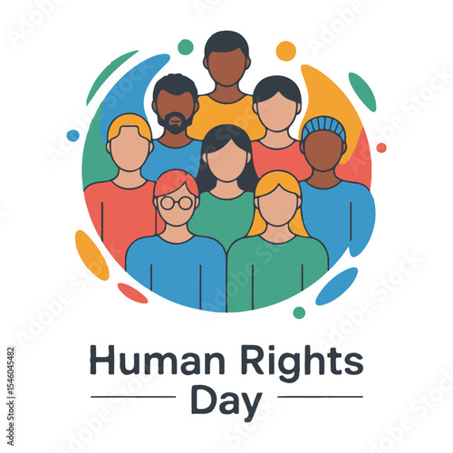 Human Rights Day Diverse Group of People in Circle with Abstract Shapes

