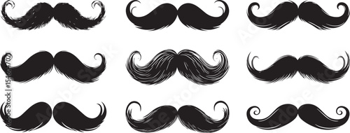 Moustache silhouette vector set, mustache icon. Classic and Modern Moustache Silhouettes Isolated on White
