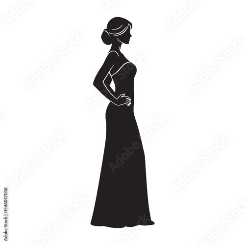 Attentive woman standing fully focused and acutely aware - woman standing silhouette - woman standing Vector - Silhouette of woman standing

