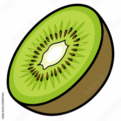 Half sliced kiwi fruit with detailed seed pattern
