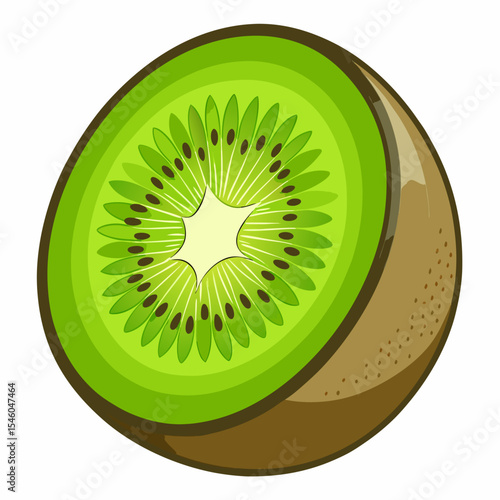 Half sliced kiwi fruit with detailed seed pattern texture