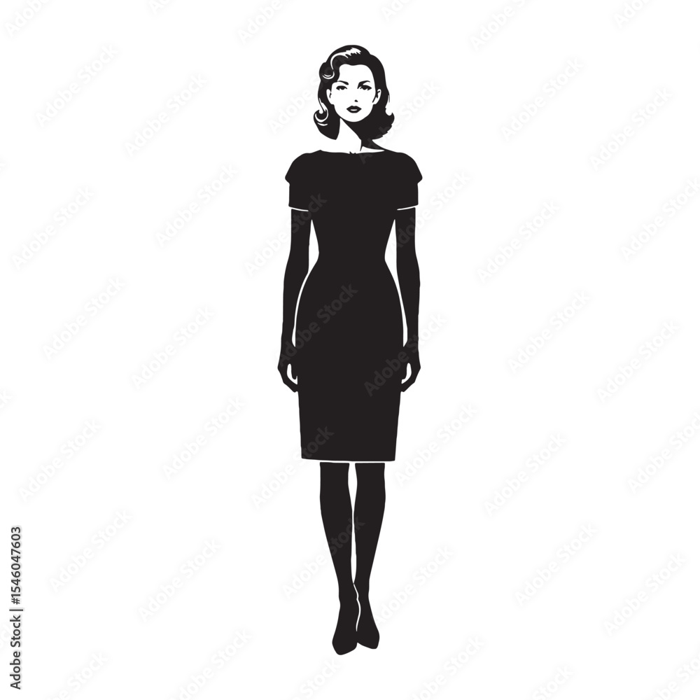 Fototapeta premium Waiting lady standing patiently, with a sense of anticipation - lady standing silhouette - lady standing Vector - Silhouette of lady standing 