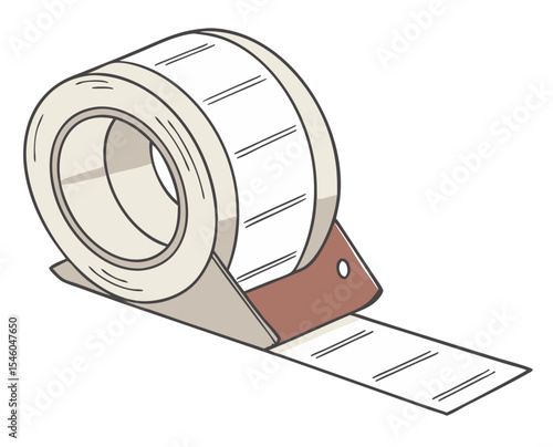 Illustration of packing tape roll on a dispenser, isolated on a white background, copy space