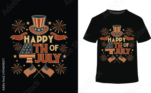 Happy 4th Of July T Shirt Design Red White Blue Stars Fireworks Uncle Sams Hat tshirt