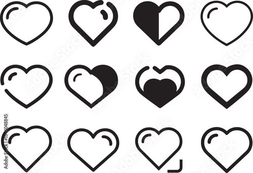 A collection of beautifully designed heart icons, a versatile resource perfect for digital or print projects, embodying affection, love, and emotional expression. 