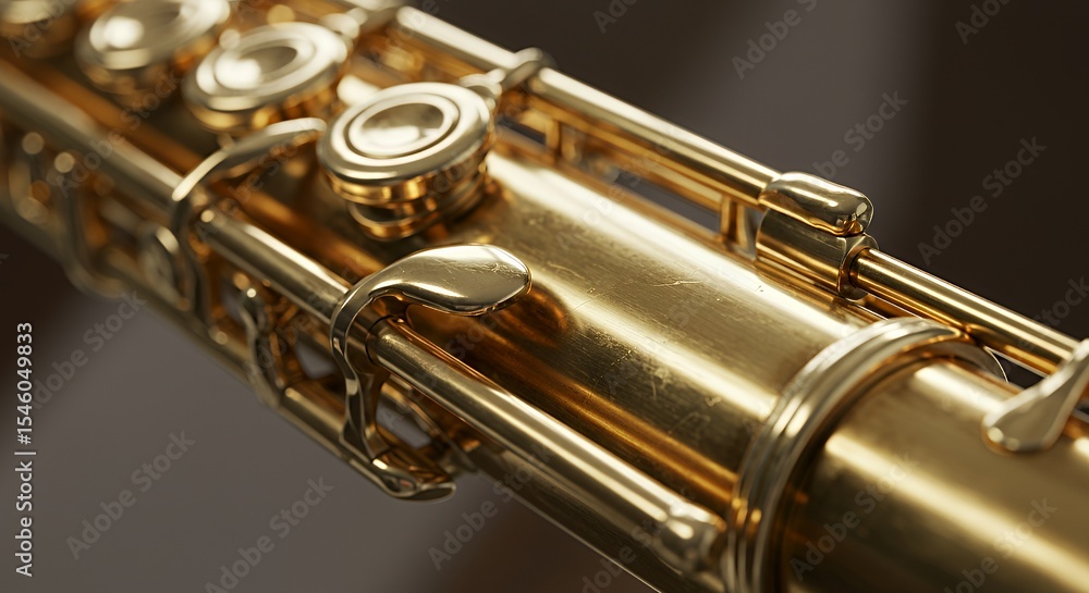Fototapeta premium Golden Flute Close-Up: A Symphony of Musical Detail