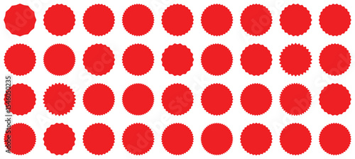 Set of red starburst, sunburst badges. Design elements - best for sale sticker, price tag, quality mark. Flat vector illustration isolated on white background