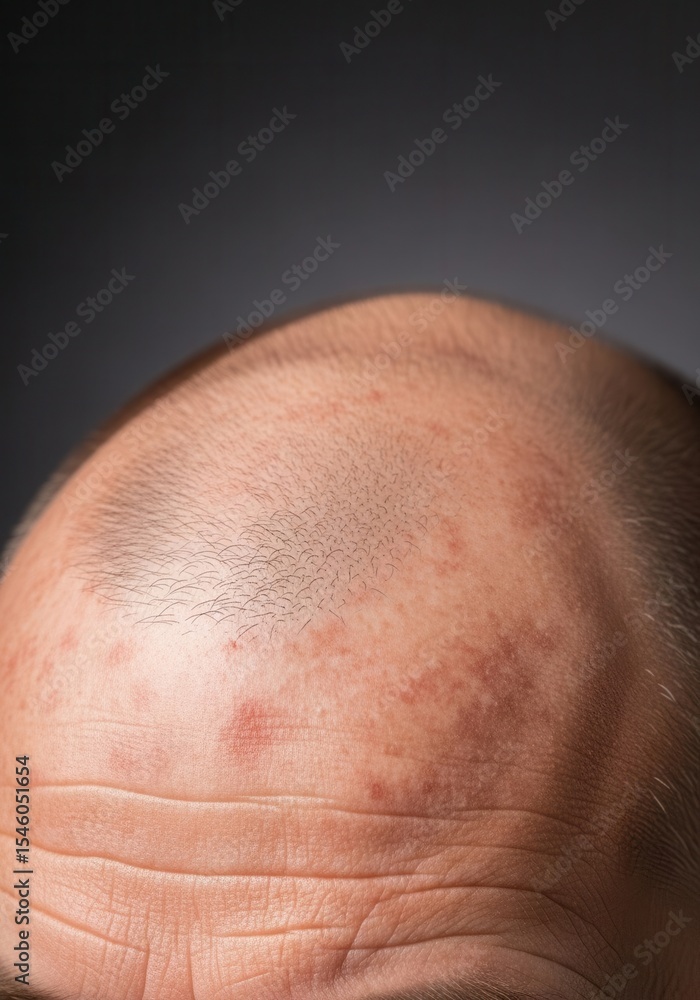Fototapeta premium Bald head with skin blemishes close-up view