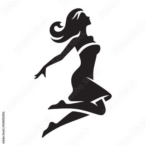 Motivated woman jumping propelled by inner drive and a strong desire for improvement in leaps - woman jumping silhouette - woman jumping Vector - Silhouette of woman jumping
