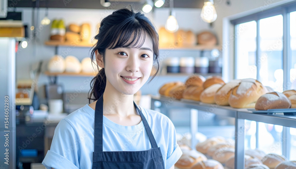 木の温もりに包まれたベーカリー店内で微笑む若い女性店長 – 黒いエプロン姿の自然なポートレート
Young Female Bakery Owner Smiling in a Warm Wooden Interior – Relaxed Portrait with Black Apron 木の温もりに包まれたベーカリー店内で微笑む若い女性店長 – 黒いエプロン姿の自然なポートレート
Young Female Bakery Owner Smiling in a Warm Wooden Interior – Relaxed Portrait with Black Apron