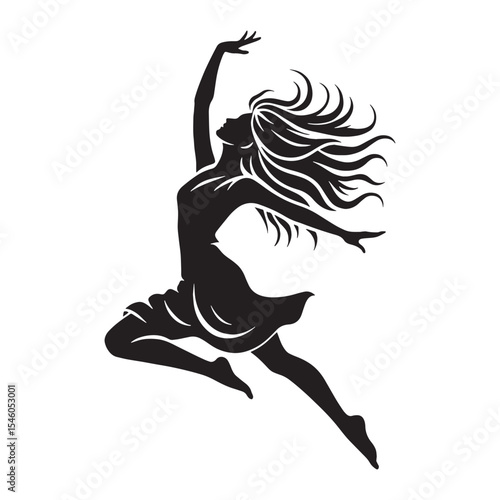 Vibrant woman jumping demonstrating an enthusiastic leap and lively motion - woman jumping silhouette - woman jumping Vector - Silhouette of woman jumping

