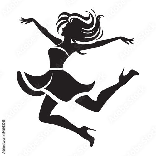 Swift lady jumping showcasing rapid elevation and considerable air time - lady jumping silhouette - lady jumping Vector - Silhouette of lady jumping
