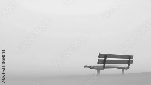 Solitary Bench in the Fog A Black and White Photography