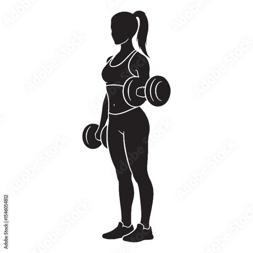 Masterful woman lifting weights executing lifts with precision and controlled motion - woman lifting weights silhouette - woman lifting weights Vector - Silhouette of woman lifting weights
