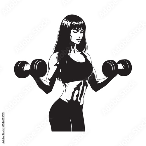Hardworking lady lifting weights putting in consistent effort for muscle growth - lady lifting weights silhouette - lady lifting weights Vector - Silhouette of lady lifting weights
