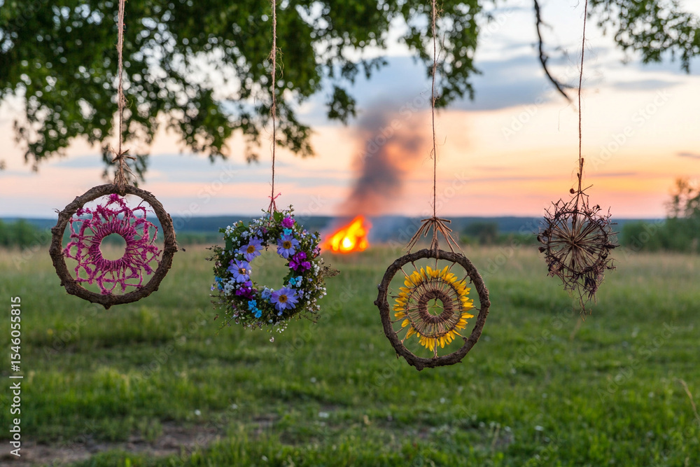 wreath of Meadow flower in summer garden, natural sunny background. Floral crown, symbol of Summer Solstice Day, Midsummer holiday. witch tradition, wiccan ritual. Litha sabbat. template for design wreath of Meadow flower in summer garden, natural sunny background. Floral crown, symbol of Summer Solstice Day, Midsummer holiday. witch tradition, wiccan ritual. Litha sabbat. template for design
