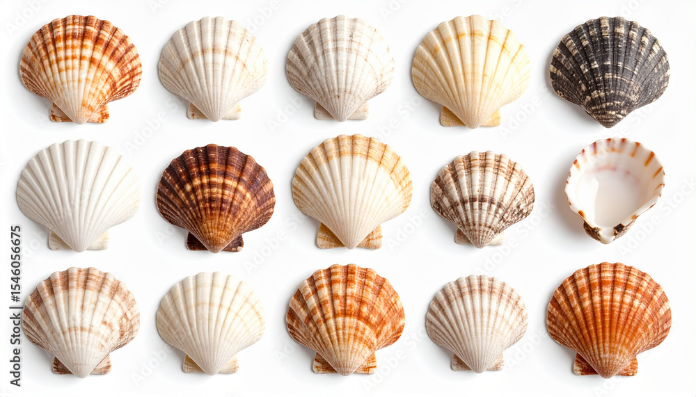 Ocean-friendly shellfish options on isolated white background with macro detail and directional lighting for eco-conscious visuals