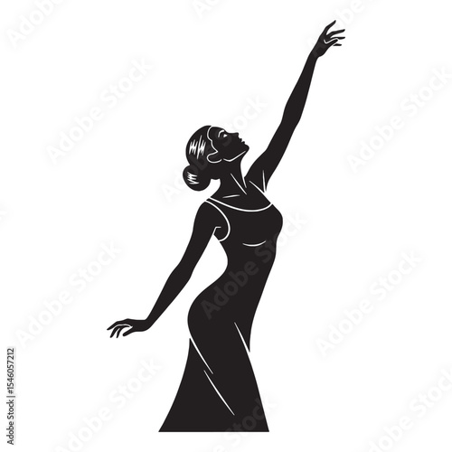 Strong woman reaching exhibiting robust power and controlled effort in her stretch - woman reaching silhouette - woman reaching Vector - Silhouette of woman reaching
