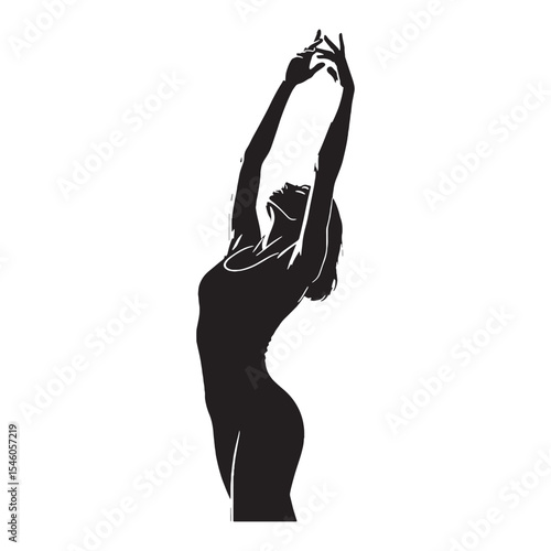 Determined lady reaching striving for an object with unwavering resolve and full extension - lady reaching silhouette - lady reaching Vector - Silhouette of lady reaching
