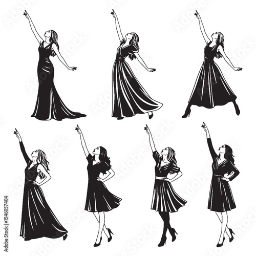 Agile lady reaching showcasing quick movements and impressive stretch to grasp - lady reaching silhouette - lady reaching Vector - Silhouette of lady reaching
